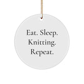 Knitting Gifts for Friends, Family and Coworkers - Eat. Sleep. Knitting. Repeat. Circle Ornament - Image 1